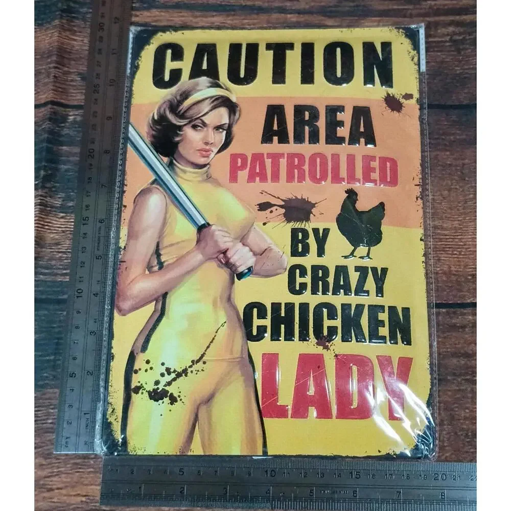 Lanolu Original Vintage Style Metal Sign - Crazy‎ Chicken Lady